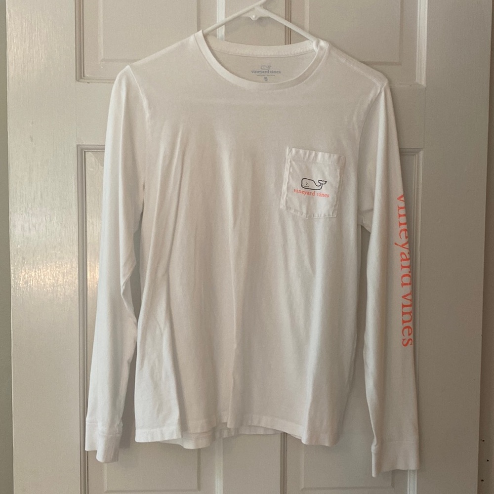 Boys white xl long sleeve pocket tshirt.
